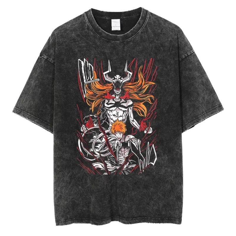 T-Shirt délavé Bleach Ichigo Flammes Transformation