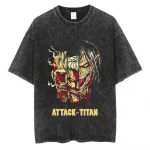 T-shirt Délavé Attaque Des Titans Titans Visages